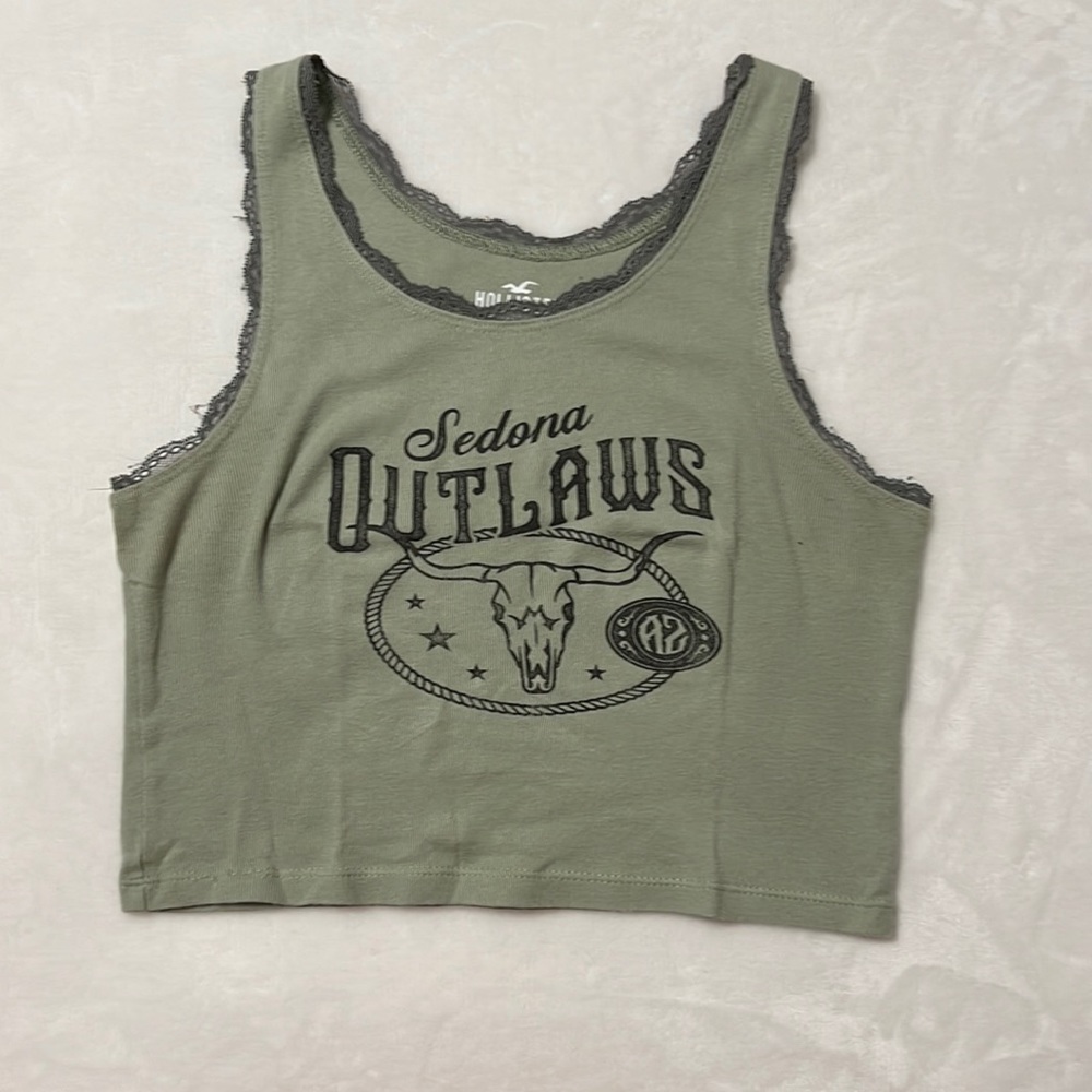 Hollister size XS sage green print cropped tank top